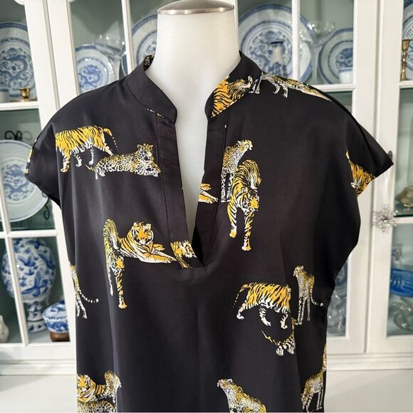 SHEIN Black Blouse Tiger Leopard Print Top Size Medium - Picture 3 of 9